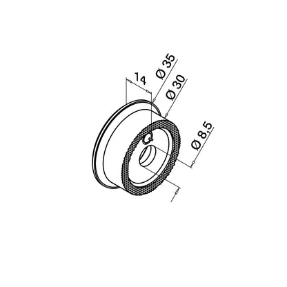 Q-railing adapteris stiklo laikikliui MOD 44/46/51/52 MOD 0723 ner. plienas AISI 316, šlifuotas pav.