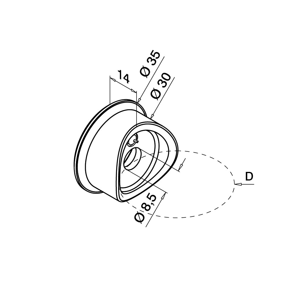 Q-railing adapteris stiklo laikikliui MOD 44/46/51/52 MOD 0723 vamzdžiui Ø48.3 mm, ner. plienas AISI 316, šlifuotas pav.