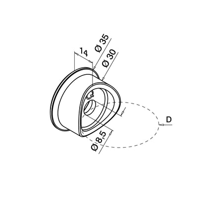 Q-railing adapteris stiklo laikikliui MOD 44/46/51/52 MOD 0723 vamzdžiui Ø48.3 mm, ner. plienas AISI 316, šlifuotas pav.