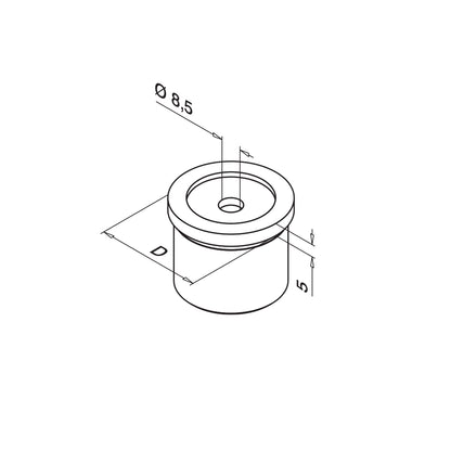 Q-railing vamzdžio adapteris plokščiam porankiui H5 mm MOD 0730 vamzdžiui Ø42,4x2 mm, ner. plienas AISI 316, šlifuotas paviršius