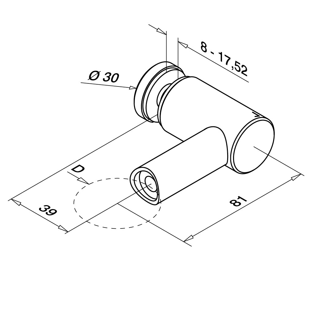 Q-railing stiklo laikiklis MOD 0754 vamzdžiui: Ø42.4 mm, ner. plien. AISI316, šlifuotas pav.