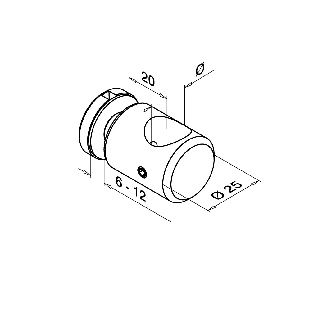 Q-railing skersinio laikiklis ant stiklo MOD 0755 vamzdžiui Ø12x1 mm, ner. plienas AISI 316, šlifuotas pav.