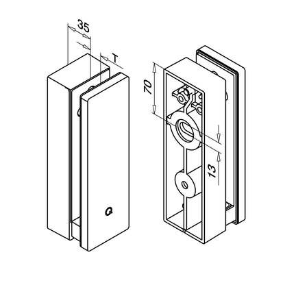 Q-railing EASY GLASS dvigubas stiklo laikiklis 210 mm MOD 0763 ner. plien. AISI316, šlifuotas pav.