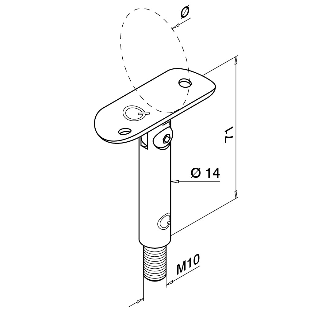 Q-railing reguliuojamas porankio laikiklis M10 MOD 0818 vamzdžiui: Ø42,4 mm, ner. plienas AISI 316, šlifuotas pav.