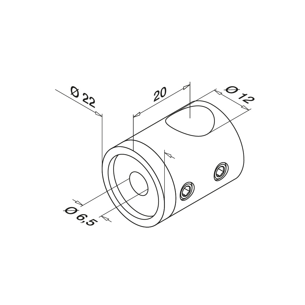 Q-railing laikiklis Ø12 mm su akla kiauryme (dešinys) MOD 0833 ner. plienas AISI 316, šlifuotas paviršius