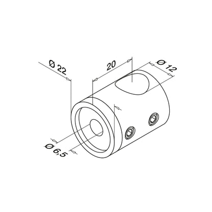 Q-railing laikiklis Ø12 mm su akla kiauryme (dešinys) MOD 0833 ner. plienas AISI 316, šlifuotas paviršius