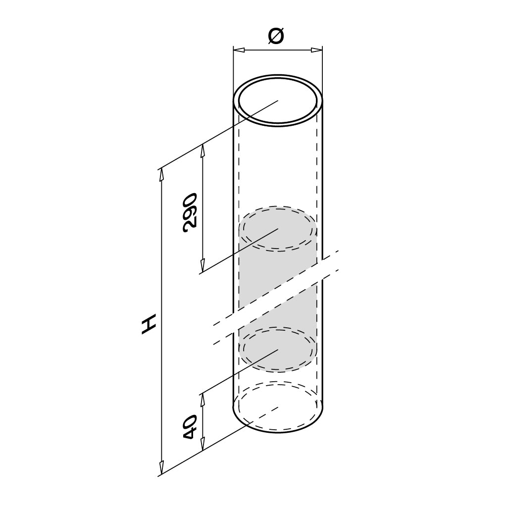 Q-railing turėklo stovo vamzdis Ø48,3x4,6 mm H=1250 mm MOD 0951 ner. plienas AISI 316, šlifuotas paviršius