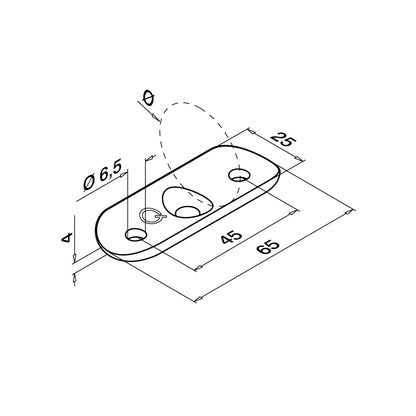 Q-railing Porankio plokštelė, 45 mm tarp skylių MOD 1810 apvaliam porankiui vamzdžiui: Ø42.4 mm, ner. plien. AISI316, šlifuotas pav.