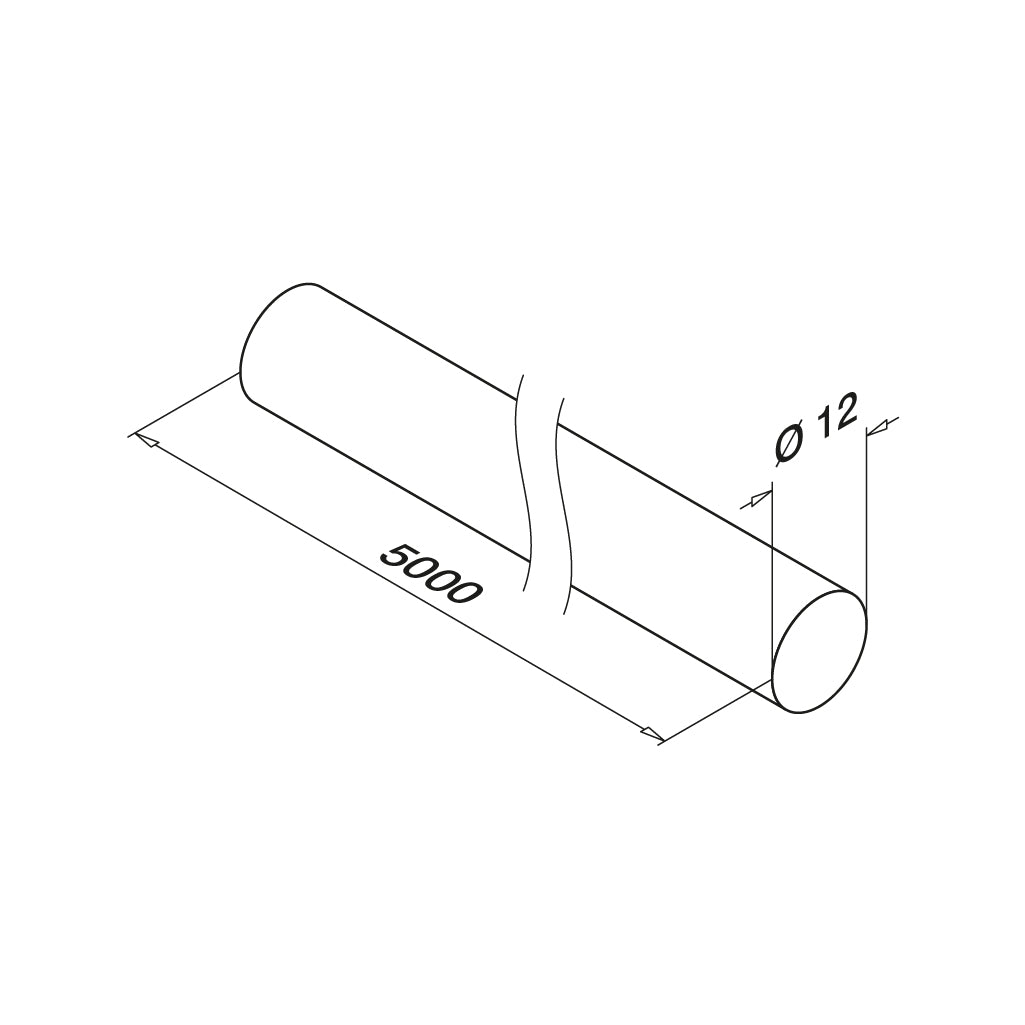 Q-railing strypas Ø12 mm MOD 1910 ilgis: 5000 mm, ner. plienas AISI 316, šlifuotas pav.