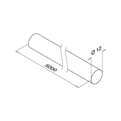 Q-railing strypas Ø12 mm MOD 1910 ilgis: 5000 mm, ner. plienas AISI 316, šlifuotas pav.