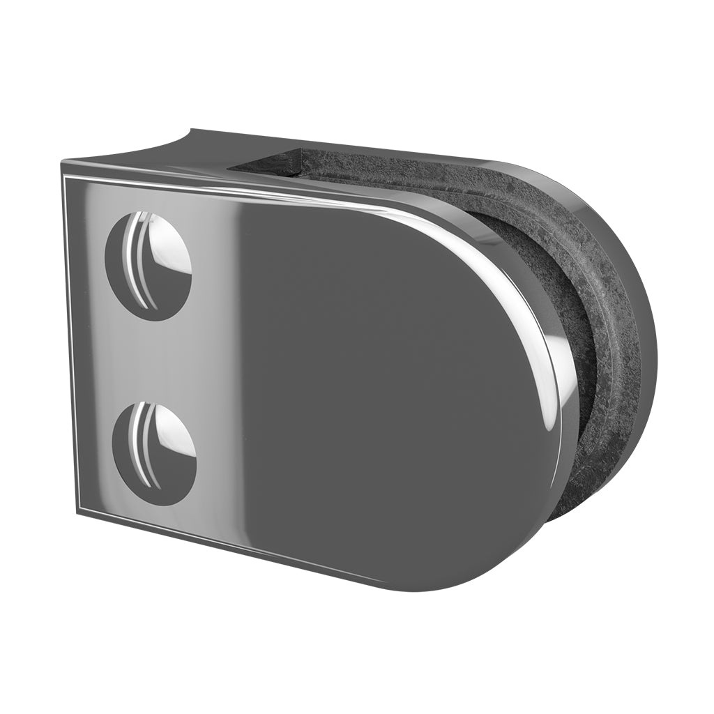 Q-railing stiklo laikiklis prie apvalaus vamzdžio MOD 2500 Ø42,4 mm, ner. plienas AISI 316, poliruotas blizgus pav.