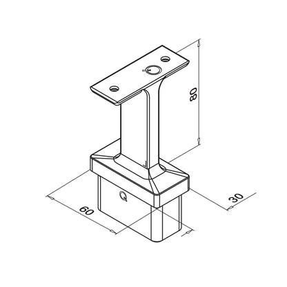 Q-railing turėklo laikiklis 60×30×2,6 mm MOD 4711 ner. plienas AISI 316, juoda RAL 9005