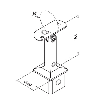 Q-railing reguliuojamas turėklo laikiklis MOD 4718 vamzdžiui Ø42,4 mm, ner. plienas AISI 316, šlifuotas paviršius