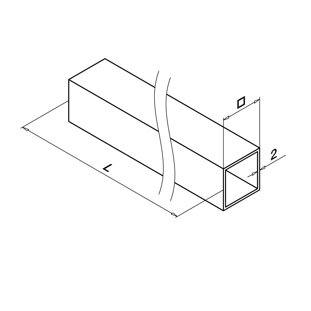 Q-railing Square Line vamzdis 40×40 mm MOD 4900 Ilgis 2500 mm, ner. plienas AISI 316, šlifuotas paviršius
