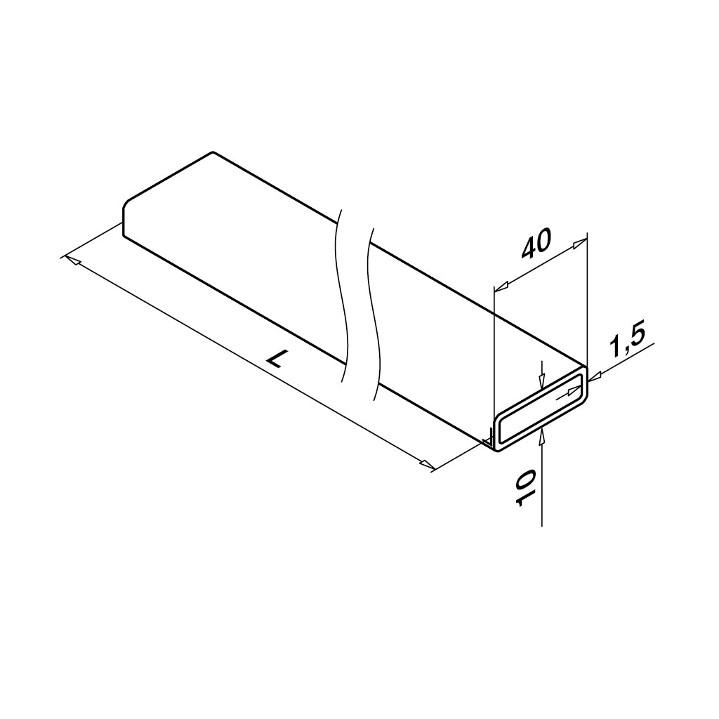 Q-railing vamzdis 40x10 mm MOD 4900 5000 mm, ner. plien. AISI316, šlifuotas pav.