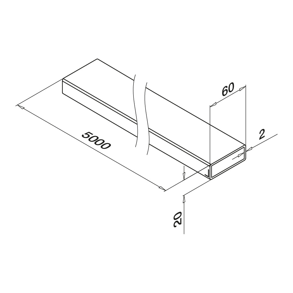 Porankis 60 x 20 mm MOD 4900 lgis: 5000 mm, ner. plien. AISI316, šlifuotas pav.