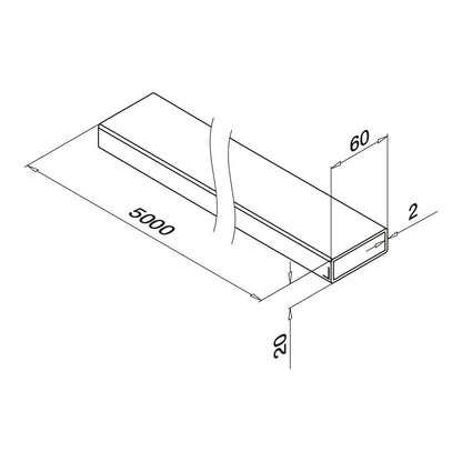 Porankis 60 x 20 mm MOD 4900 lgis: 5000 mm, ner. plien. AISI316, šlifuotas pav.