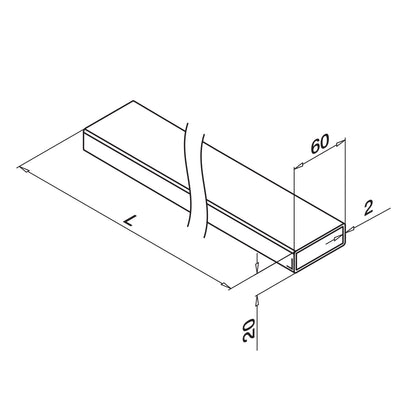 Porankis 60 x 20 mm MOD 4900 ilgis: 5000 mm, stainless steel 316, ner. plien. AISI316, šlifuotas pav. pav. juodas (RAL 9005, textured surface, single layer)