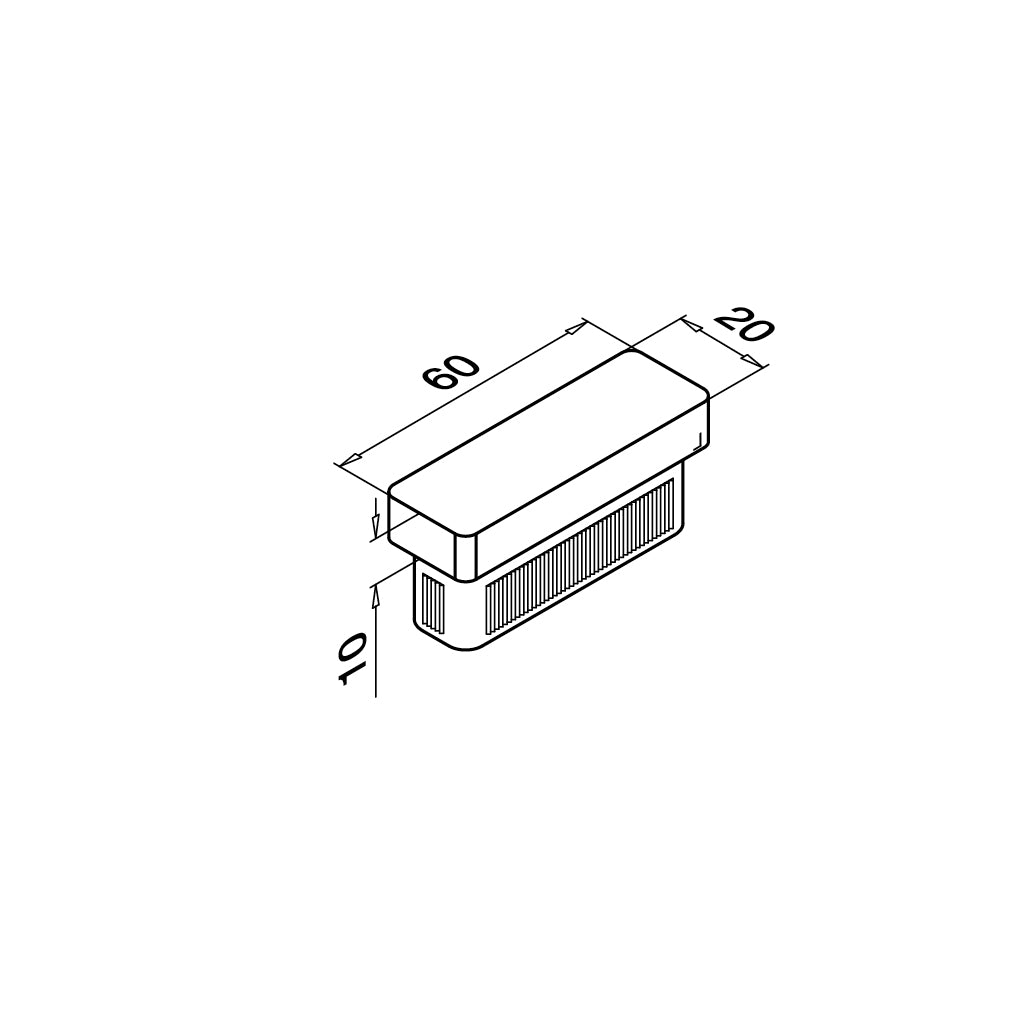 Porankio vamzdžio aklė MOD 5728 vamzdis: 60x20x2 mm, ner. plien. AISI316, šlifuotas pav. pav. juodas (RAL 9005, textured surface, single layer)