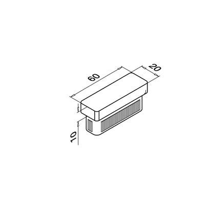Porankio vamzdžio aklė MOD 5728 vamzdis: 60x20x2 mm, ner. plien. AISI316, šlifuotas pav. pav. juodas (RAL 9005, textured surface, single layer)