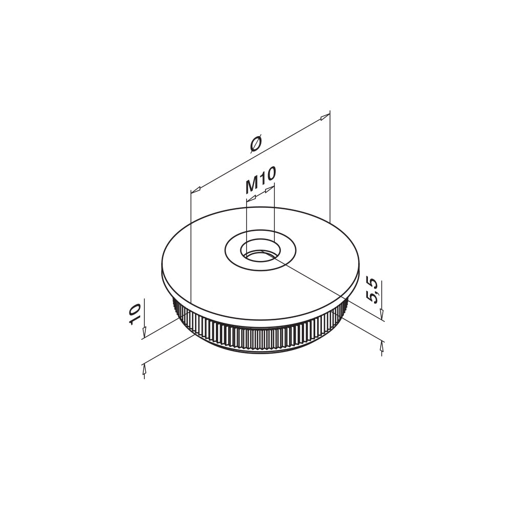 Q-railing aklė Easy Hit M10 MOD 5735 vamzdžiui: Ø42,4×2,6 mm, ner. plienas AISI 316, šlifuotas pav.