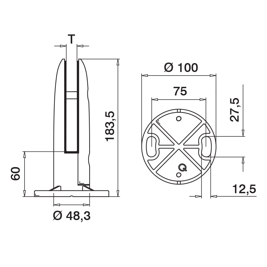 Q-railing EASY GLASS BASE apatinis stiklo laikiklis MOD 6100 ner. plien. AISI316, šlifuotas pav.