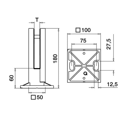 Q-railing EASY GLASS BASE apatinis stiklo laikiklis MOD 6200 ner. plien. AISI316, šlifuotas pav.