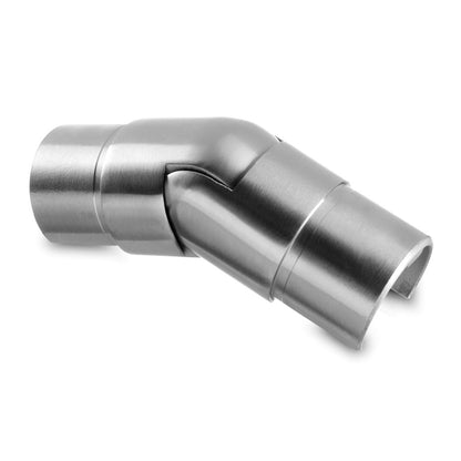 Q-railing Reguliuojama alkūnė, 25°-55° į apačią, porankiui montuojamam ant stiklo MOD 6302 porankiui ant stiklo: Ø42.4 mm, ner. plien. AISI316, šlifuotas pav.