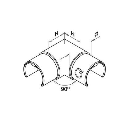 Q-railing porankio ant stiklo alkūnė 90°, horizontali MOD 6313 porankiui ant stiklo Ø48.3 mm, ner. plien. AISI316, šlifuotas pav.