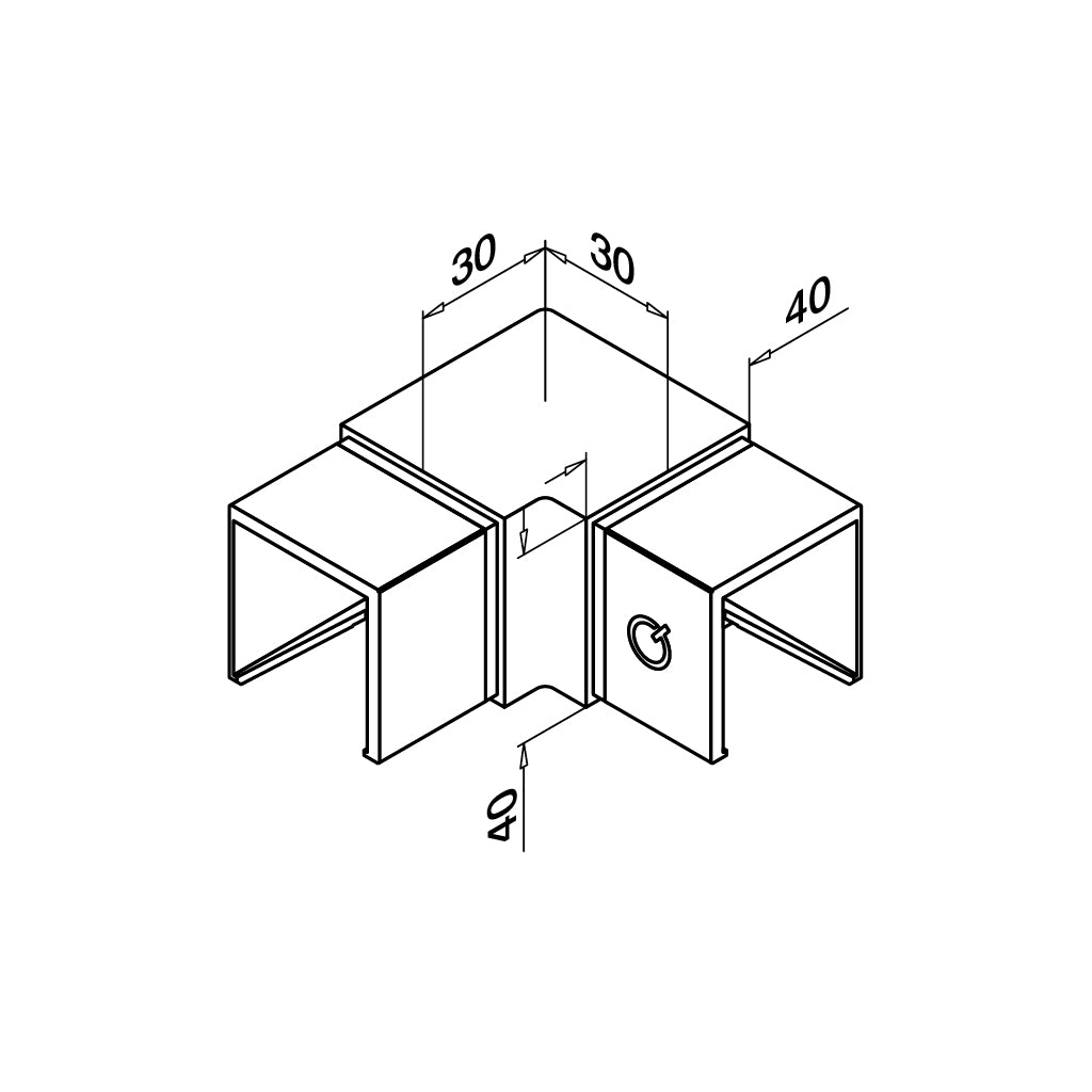 Q-railing Porankio ant stiklo 40x40 alkūnė MOD 6343 ner. plien. AISI316 šlifuotas pav.