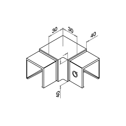 Q-railing Porankio ant stiklo 40x40 alkūnė MOD 6343 ner. plien. AISI316 šlifuotas pav.