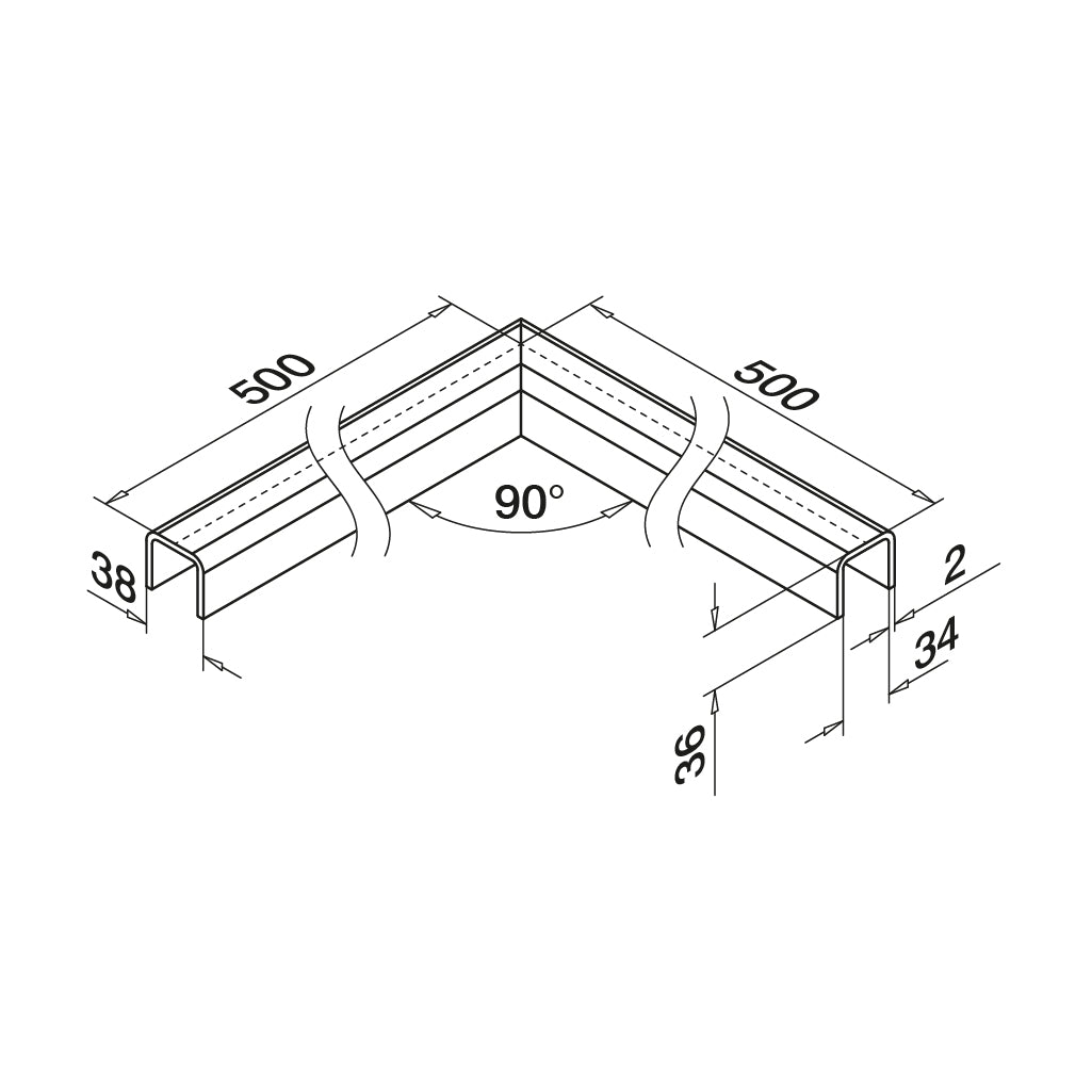 Q-railing porankio ant stiklo kampas MOD 6361 porankio U=34 x 34 mm, ner. plien. AISI316, šlifuotas pav.