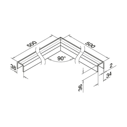 Q-railing porankio ant stiklo kampas MOD 6361 porankio U=34 x 34 mm, ner. plien. AISI316, šlifuotas pav.