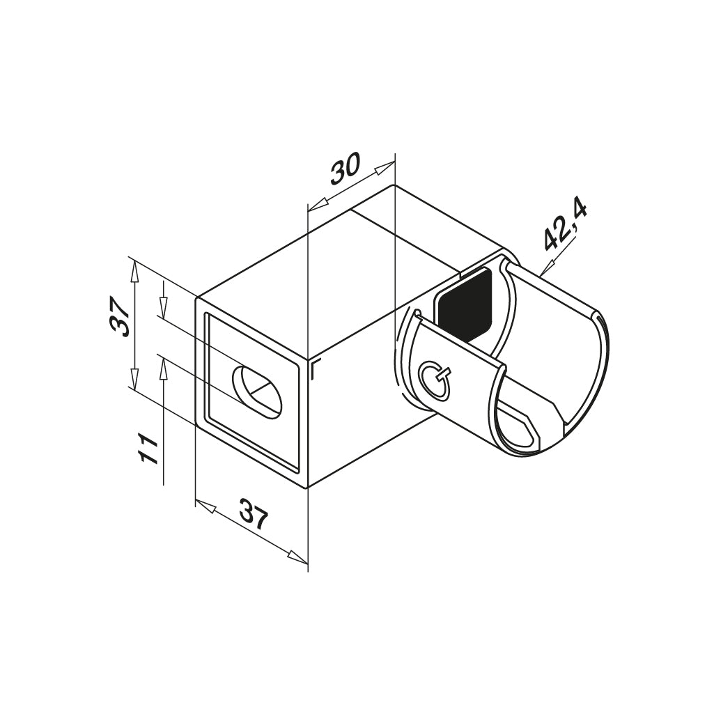 Q-railing Porankio ant stiklo Ø42,4 laikiklis prie sienos (flange) MOD 6507 kairė ner. plienas vamzdžiui Ø42,4x2 mm, ner. plienas AISI 316, šlifuotas pav.