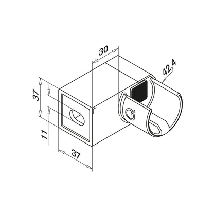 Q-railing Porankio ant stiklo Ø42,4 laikiklis prie sienos (flange) MOD 6507 kairė ner. plienas vamzdžiui Ø42,4x2 mm, ner. plienas AISI 316, šlifuotas pav.