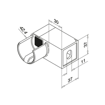 Q-railing Porankio ant stiklo Ø42,4 laikiklis prie sienos (flange) MOD 6507 dešinė ner. plienas vamzdžiui Ø42,4x2 mm, ner. plienas AISI 316, šlifuotas pav.
