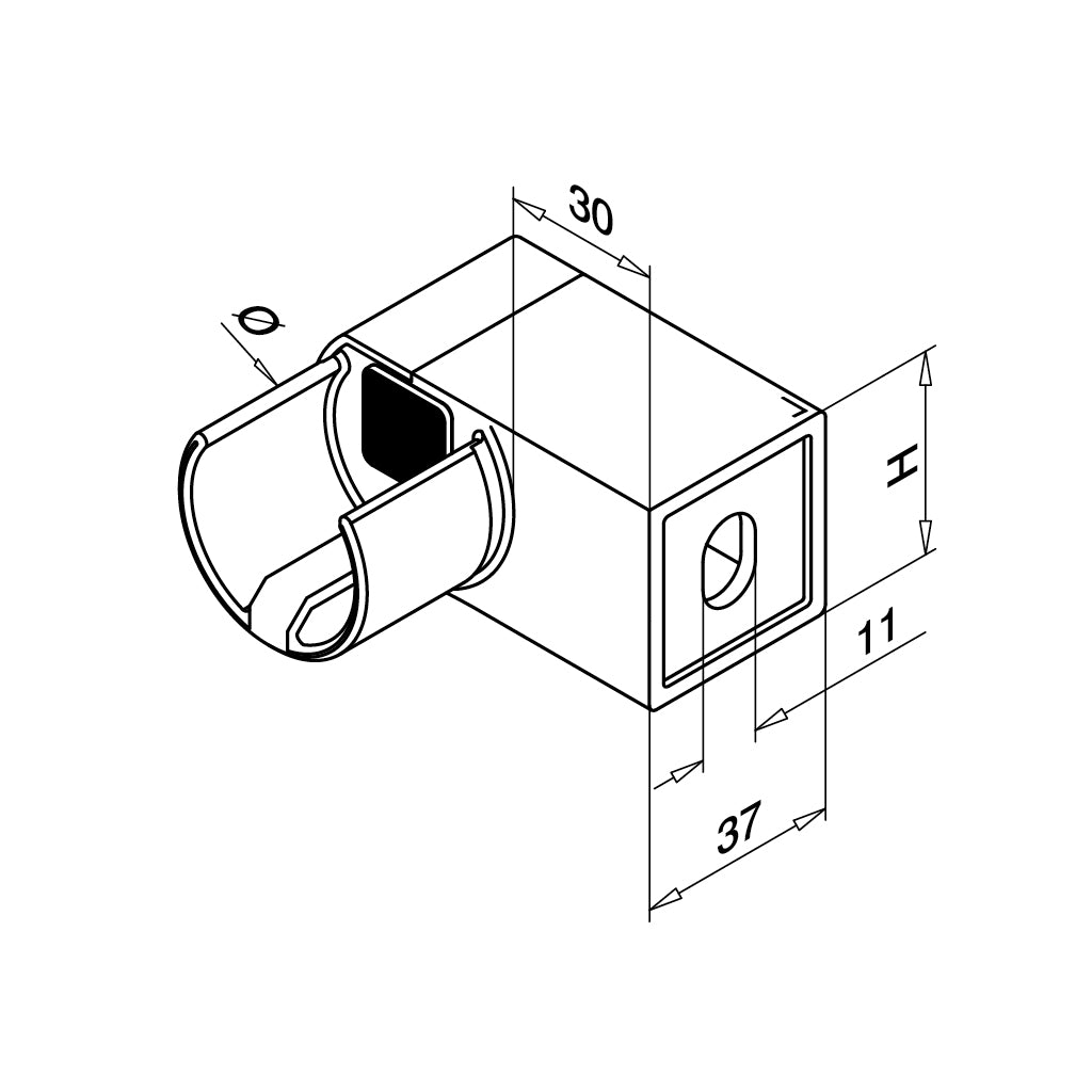 Q-railing Porankio ant stiklo Ø42,4 laikiklis prie sienos (flange) MOD 6507 dešinė ner. plienas vamzdžiui Ø48,3x2 mm, ner. plienas AISI 316, šlifuotas pav.