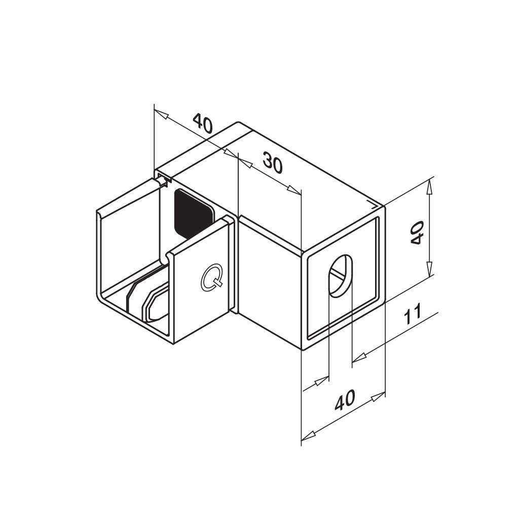 Q-railing Porankio ant stiklo 40x40 laikiklis prie sienos (flange) MOD 6508 dešinė ner. plienas