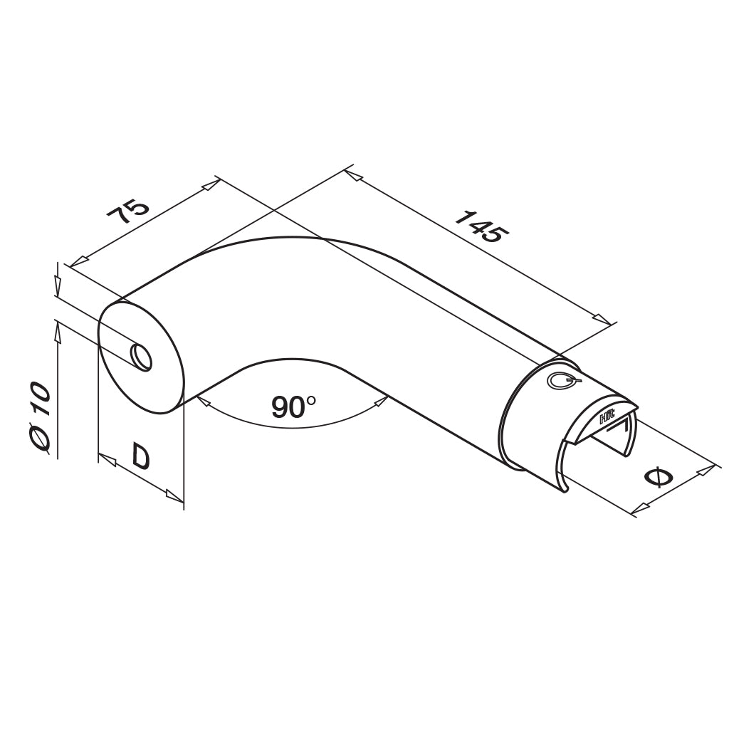 Q-railing porankio alkūnė MOD 6739 Ø42,4 mm, ner. plien. AISI316, šlifuotas pav.