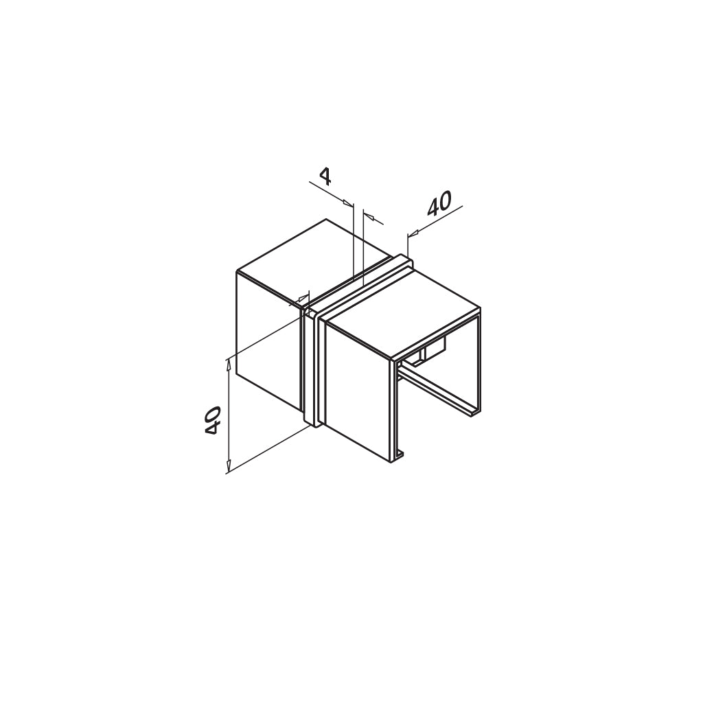Q-railing Porankio ant stiklo 40x40 sujungimas MOD 6794 ner. plien. AISI316 šlifuotas pav.