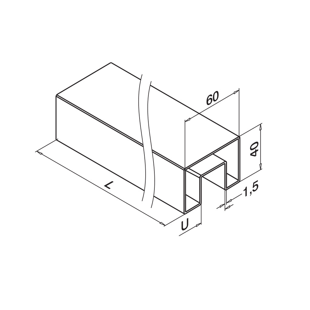 Q-railing EASY GLASS ner. plieno porankis ant stiklo 60x40 MOD 6924 ilgis: 5000 mm, ner. plien. AISI316, šlifuotas pav.