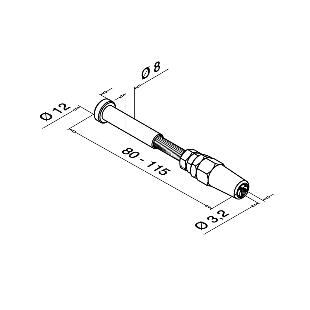 Q-railing Ø3.2 mm troso įtempėjas M6 MOD 7500 ner. plien. AISI316, šlifuotas pav.