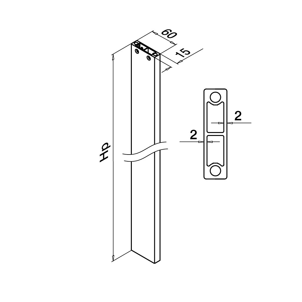Q-railing EASY ALU turėklo stovas 60x15 mm viršutinis tvirtinimas MOD 0560 1065 mm, juoda RAL 9005