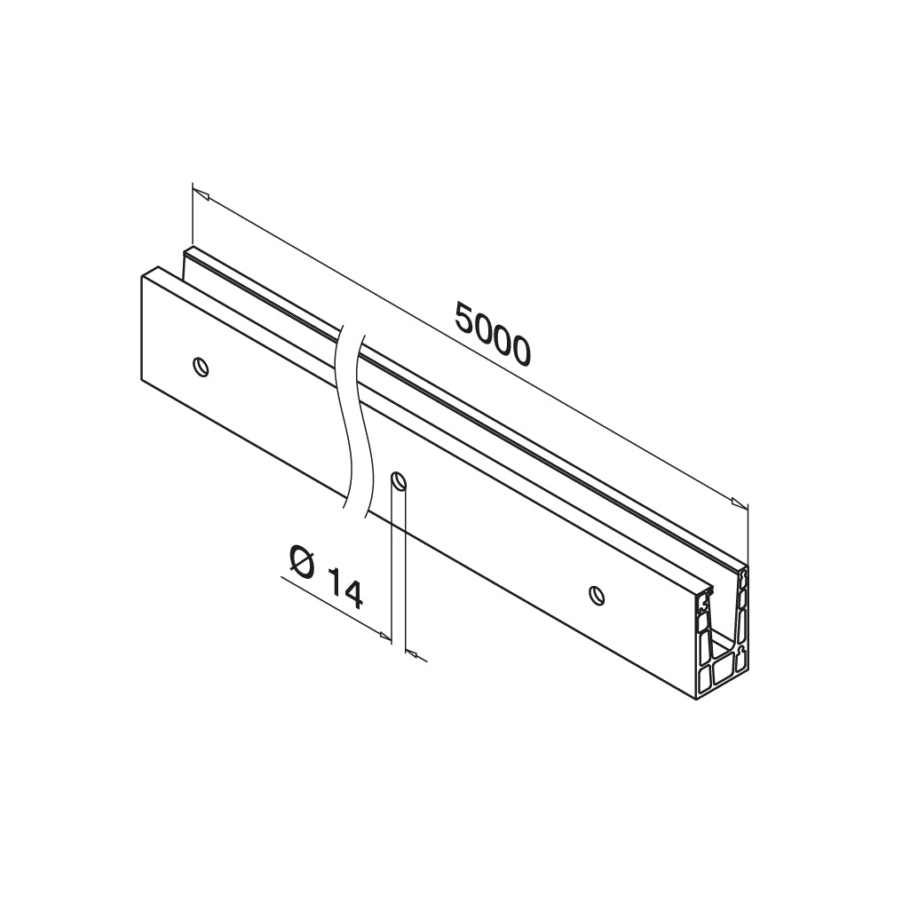 Q-railing EASY GLASS UP Fascia Mount profilis MOD 6620 L=5000 mm, aliuminis, be paviršiaus apdirbimo, with holes