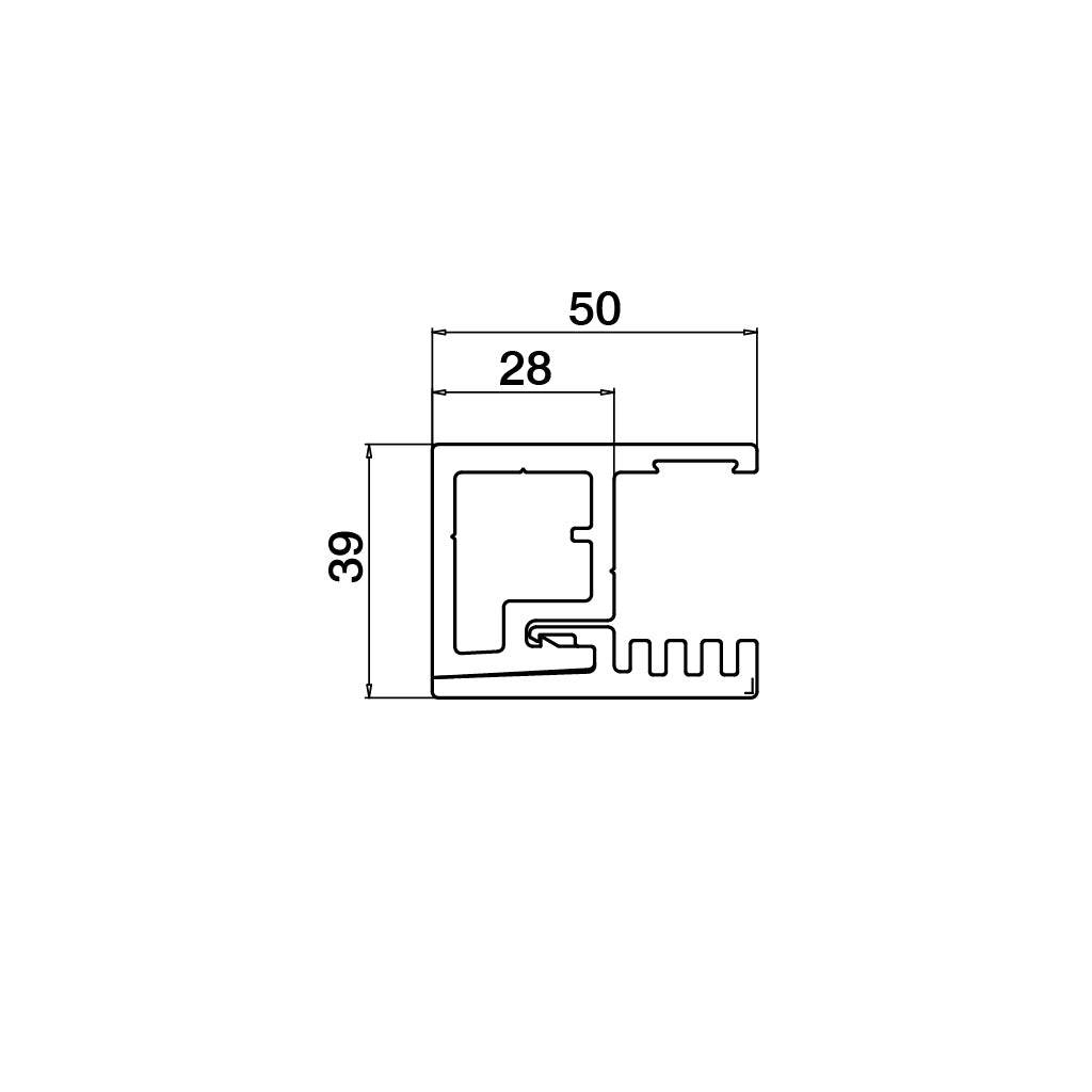Q-railing Prancūziško balkono profiliai View (be skylių) MOD 6830 ilgis: 5000 mm, su skylėmis, anod. aliuminis, ner. plieno išvaizda (brushed anodised)