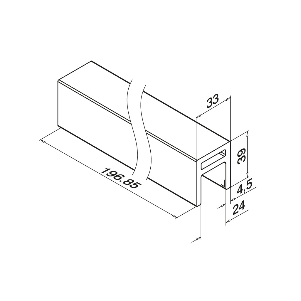 Q-railing EASY GLASS HYBRID porankis ant stiklo 33x39 MOD 6911 aliuminis, be paviršiaus apdirbimo
