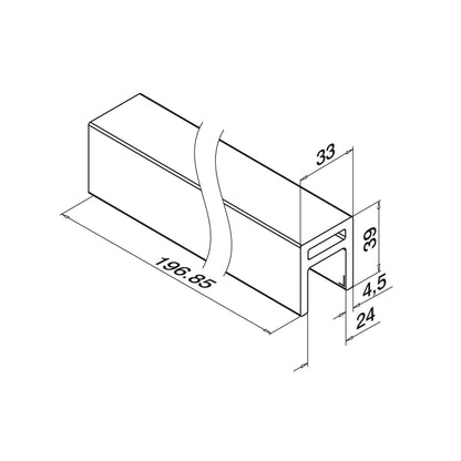 Q-railing EASY GLASS HYBRID porankis ant stiklo 33x39 MOD 6911 aliuminis, be paviršiaus apdirbimo