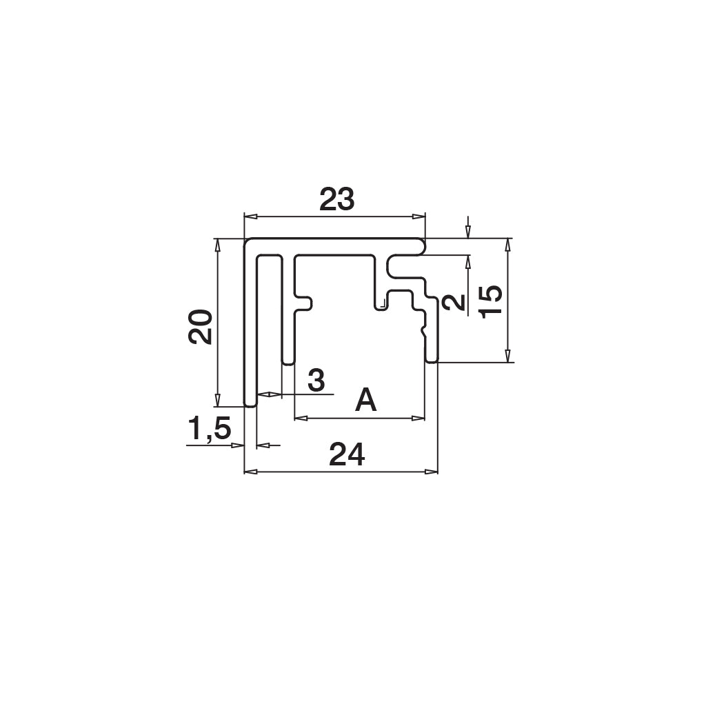 Q-railing EASY GLASS PRIME aliuminis privedimo profilis MOD 6974 U-plotis: 3 mm, ilgis: 5000 mm, ner. plieno išvaizda (brushed, anodised)