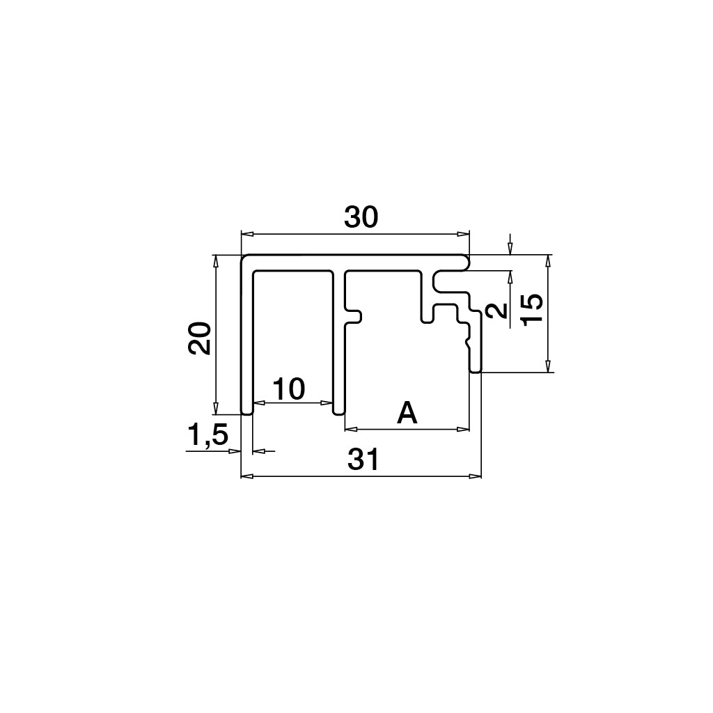 Q-railing EASY GLASS PRIME aliuminis privedimo profilis MOD 6974 U-plotis: 10 mm, ilgis: 5000 mm, ner. plieno išvaizda (brushed, anodised)