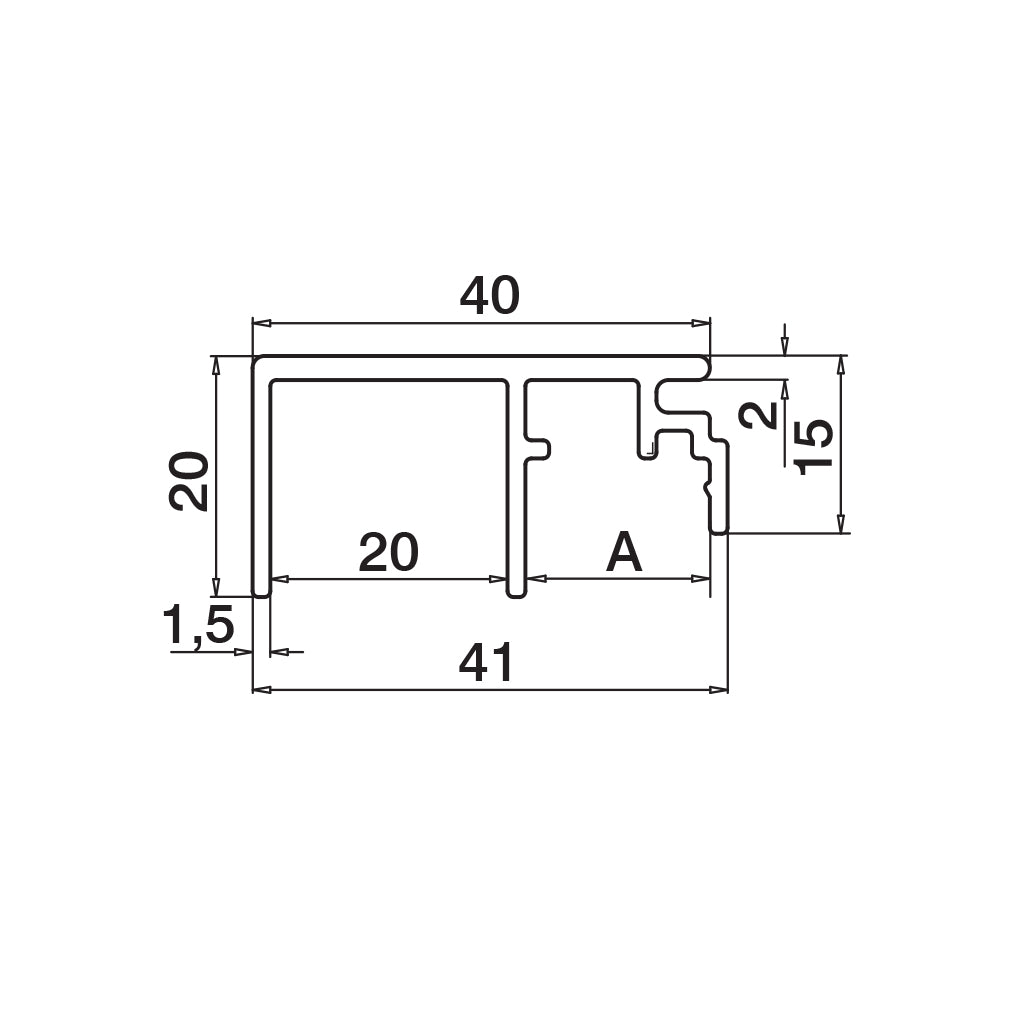 Q-railing EASY GLASS PRIME aliuminis privedimo profilis MOD 6974 U-plotis: 20 mm, ilgis: 5000 mm, ner. plieno išvaizda (brushed, anodised)